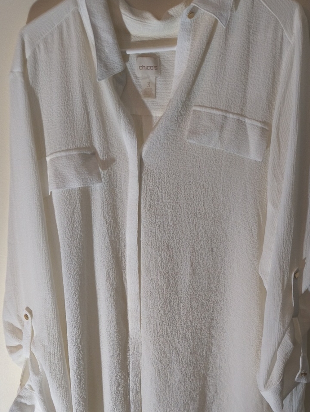 Chico's White Textured Button-Up Shirt